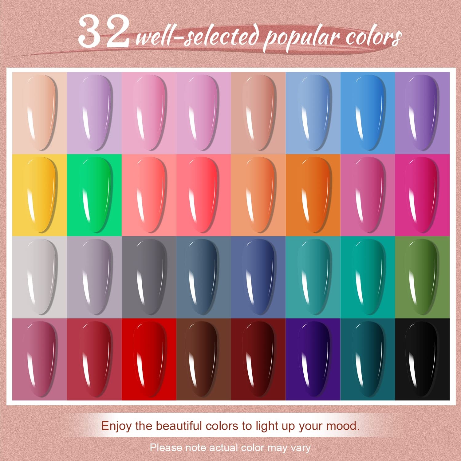 image:imageJODSONE 23 PCS Gel Nail Polish Set with Base Glossy and Matte Top Coat Multicolored Gel Nail Long Lasting Suitable for All Seasons32KITColor 7