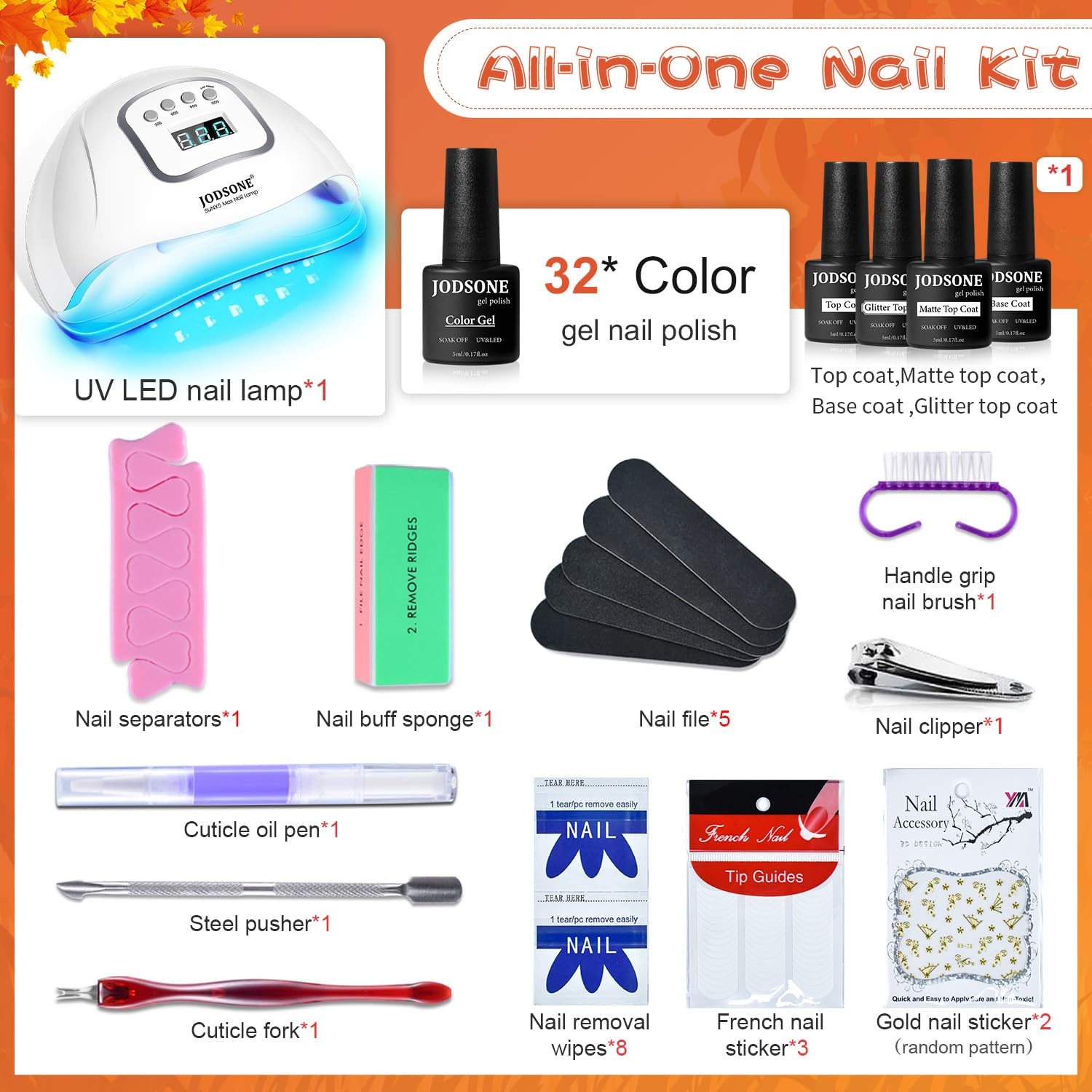 image:imageJODSONE 23 PCS Gel Nail Polish Set with Base Glossy and Matte Top Coat Multicolored Gel Nail Long Lasting Suitable for All Seasons32KITColor 8