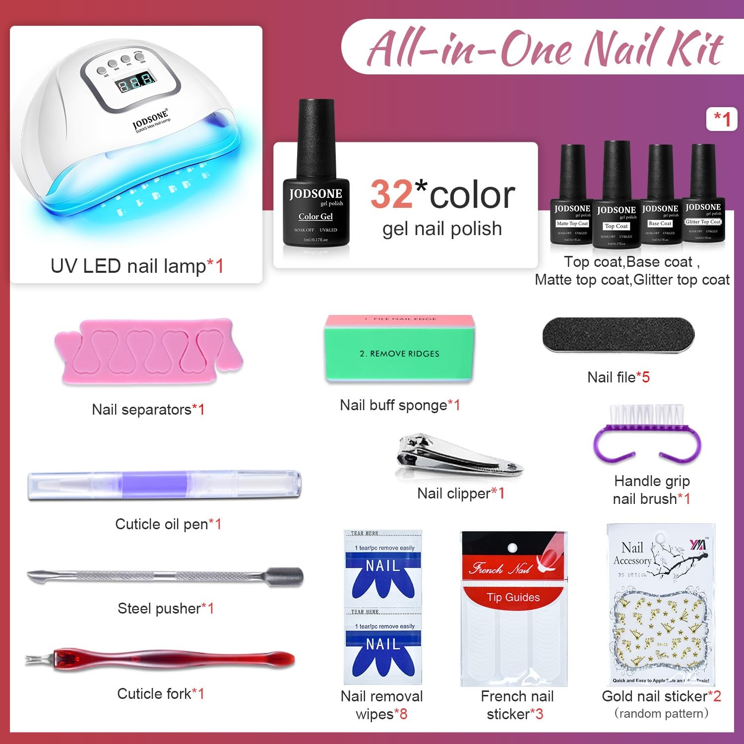 image:imageJODSONE 23 PCS Gel Nail Polish Set with Base Glossy and Matte Top Coat Multicolored Gel Nail Long Lasting Suitable for All Seasonsgel color 05