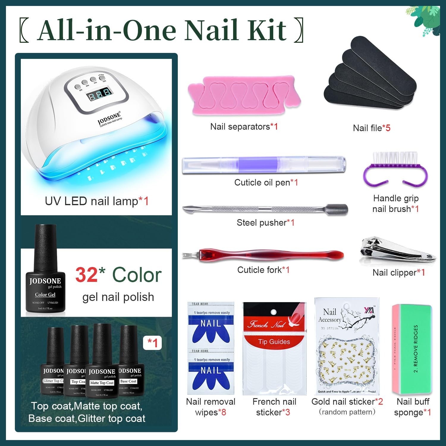 image:imageJODSONE 23 PCS Gel Nail Polish Set with Base Glossy and Matte Top Coat Multicolored Gel Nail Long Lasting Suitable for All Seasonswith glitter color series
