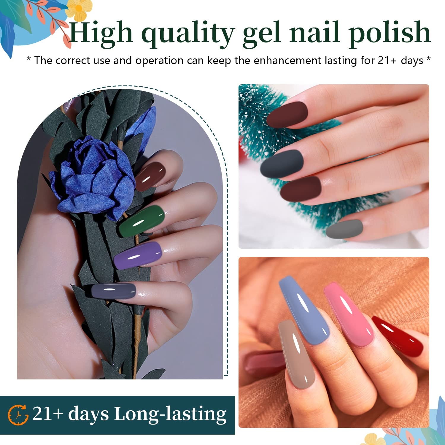 image:imageJODSONE 23 PCS Gel Nail Polish Set with Base Glossy and Matte Top Coat Multicolored Gel Nail Long Lasting Suitable for All Seasonswith glitter color series