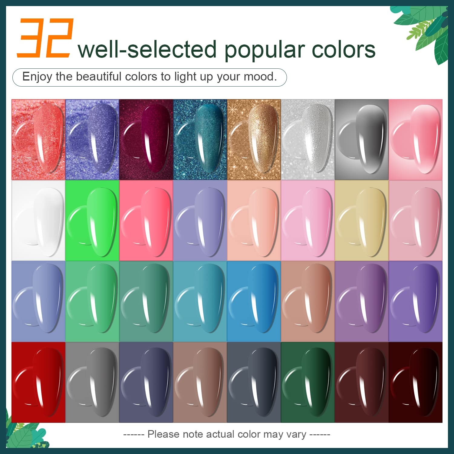 image:imageJODSONE 23 PCS Gel Nail Polish Set with Base Glossy and Matte Top Coat Multicolored Gel Nail Long Lasting Suitable for All Seasonswith glitter color series
