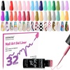 image:imageJODSONE 5ml Nail Art Gel Liner Set 10 Colors Gel Nail Polish Need U V Lamp Cured with Thin Brush Gift for Girls at Home Salon DesignPink Red Blue PurpleLB01LB32