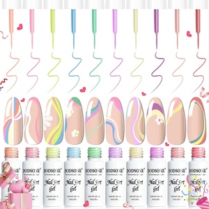 image:imageJODSONE 5ml Nail Art Gel Liner Set 10 Colors Gel Nail Polish Need U V Lamp Cured with Thin Brush Gift for Girls at Home Salon DesignPink Red Blue PurpleLB501LB510