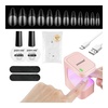 image:imageJODSONE Gel Nail Kit Square Nail Tips 480PCS Mini Rechargeable Nail Lamp Pre Shaped Clear Full Cover Fake Nails Tips with Nail Glue amp Top Coat U V LED Curing Lamp DIY Manicure Gifts for WomenLamp Clear Nail TipsLong Almond1