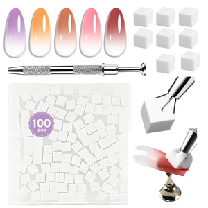 image:imageJODSONE 100PCS Soft Nail Sponges for Ombre with 1 Stainless Grabbing Pen Professional Gradient Nail Sponge Tool Nail Art Gradient Designs Blush Nail Art