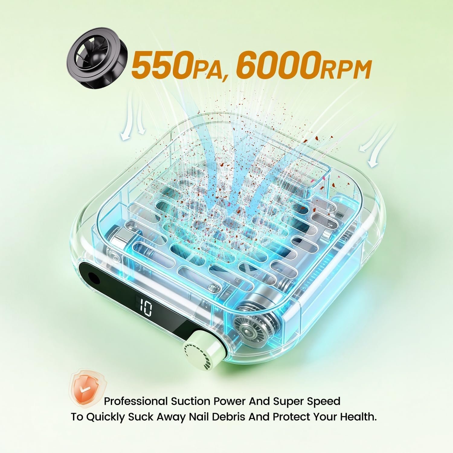 image:imageJODSONE 6000RPM Mini Nail Dust Collector PocketSized Powerful Suction Portable Nail Salon with 30 Filters Green