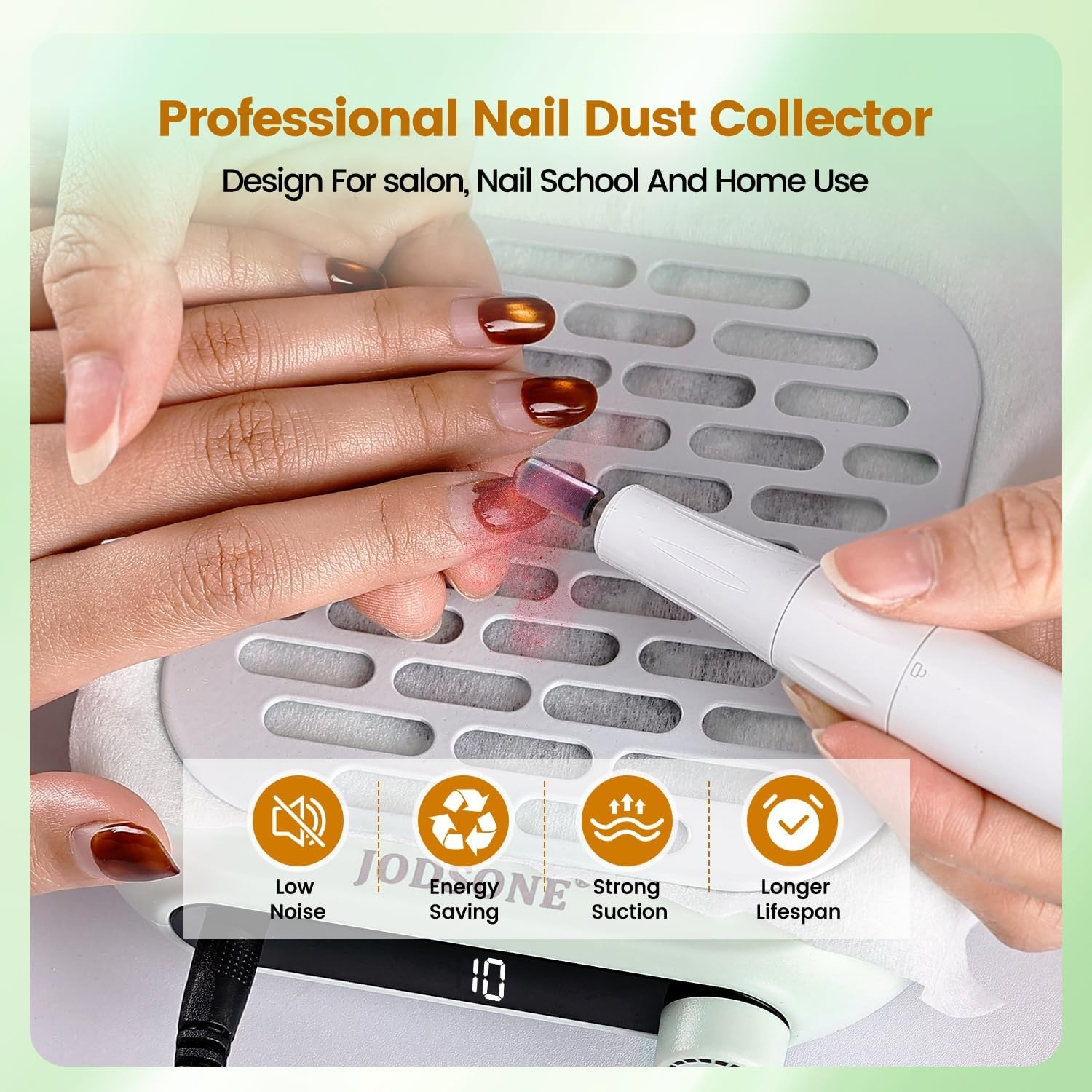 image:imageJODSONE 6000RPM Mini Nail Dust Collector PocketSized Powerful Suction Portable Nail Salon with 30 Filters Green