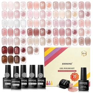 image:imageJODSONE 25 PCS Jelly Gel Nail Polish Set 20 Colors Nude Neutral Pink Transparent with Base Glossy Matte Glitter Top Coat Blooming Gel Cure Needed for Nail Art DIYNude