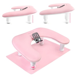 image:imageJODSONE UShaped White Manicure Arm Rest for Nails Tech with Rotating 360BuiltIn Phone Holder and Adjustable Nail Arm Rest Detachable Manicure Hand Rest for Salon Design Includes White Nail MatPinkWith Mat