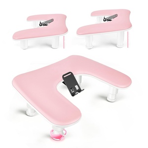 image:imageJODSONE UShaped White Manicure Arm Rest for Nails Tech with Rotating 360BuiltIn Phone Holder and Adjustable Nail Arm Rest Detachable Manicure Hand Rest for Salon Design Includes White Nail MatPinkWithout Mat