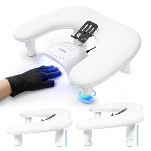 image:imageJODSONE UShaped White Manicure Arm Rest for Nails Tech with Rotating 360BuiltIn Phone Holder and Adjustable Nail Arm Rest Detachable Manicure Hand Rest for Salon Design Includes White Nail MatWhiteWith Black Gloves