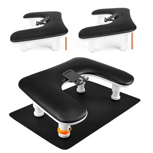 image:imageJODSONE UShaped White Manicure Arm Rest for Nails Tech with Rotating 360BuiltIn Phone Holder and Adjustable Nail Arm Rest Detachable Manicure Hand Rest for Salon Design Includes White Nail MatBlackWith Mat